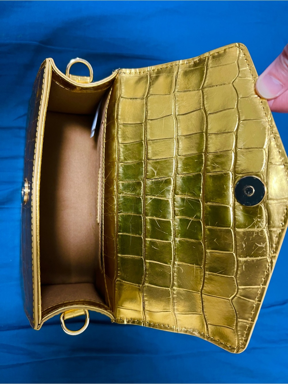 J. Crew Uptown Leather Tote Gracie Top Handle Bag Croc-Embossed Metallic Handbag - Picture 15 of 16